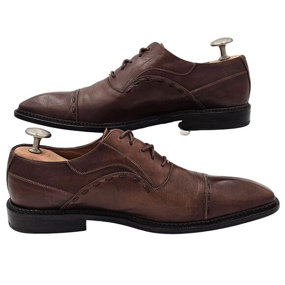 Vintage Mezlan Spain Men's size 10M Brown Leather Dress Shoes Cap-toe Oxfords 43 - Picture 5 of 10
